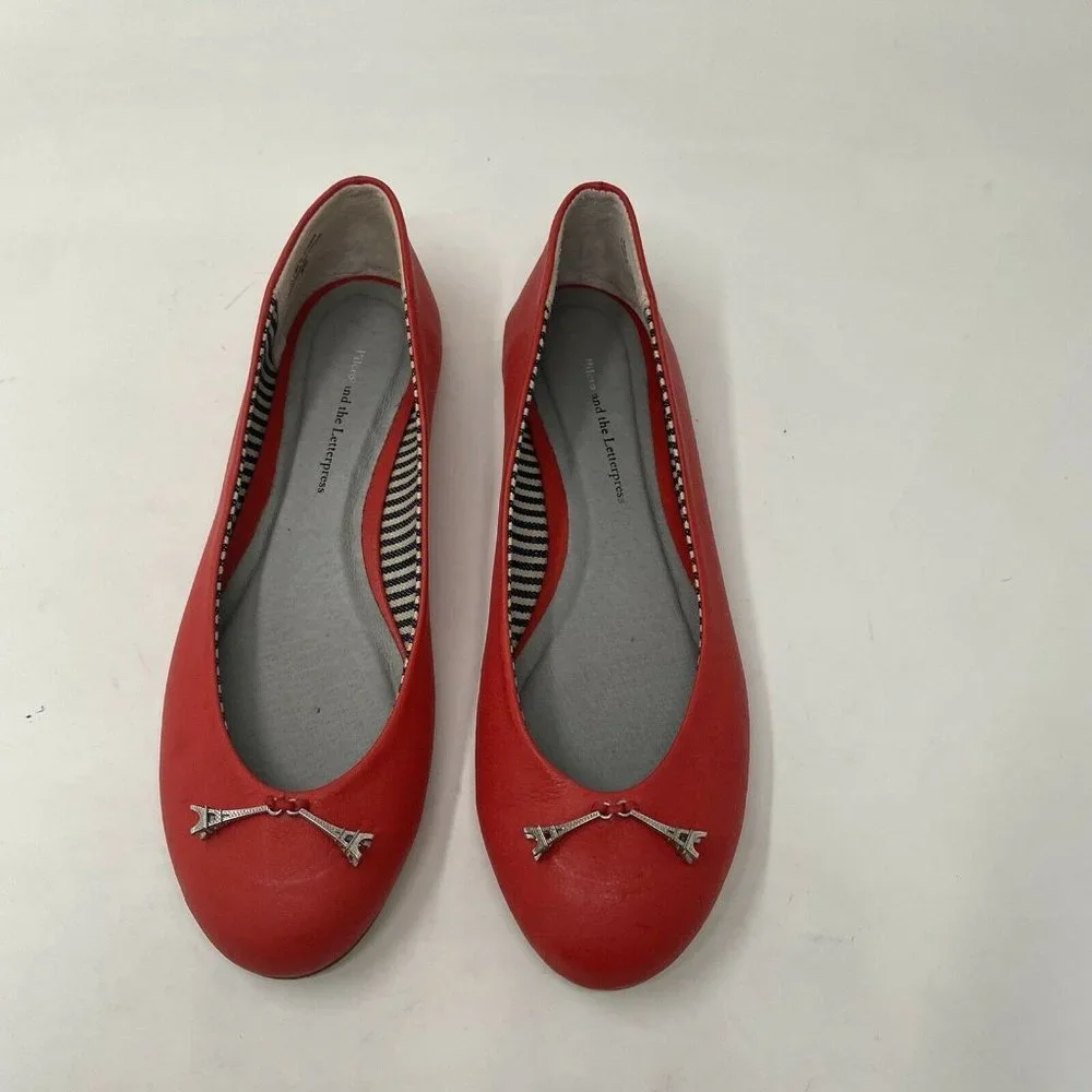 Anthropologie Pilcro Paris Eiffel Tower Red Ballet Flats 6 France Round … - Picture 3 of 11